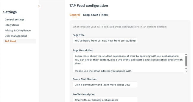 tap FEED CONFIG